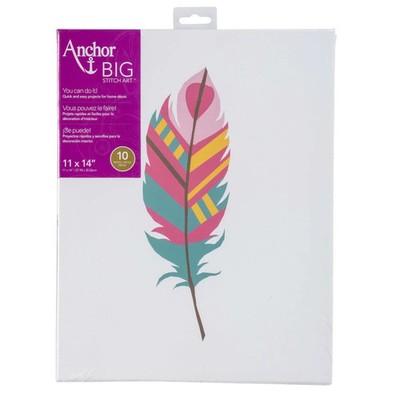 Anchor Big Stitch Embroidery Art 10 Piece Kit   ''Feather All Colors''  11''x14''