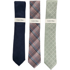Calvin Klein Necktie Lot of 3 Classic Width/Length Blue, Pink Plaid, Green NEW