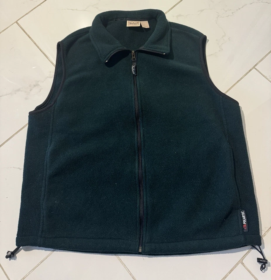 Chaleco de Colección Woolrich Exterior Polartec Verde Vellón Cremallera Completa Adulto Grande Foto 2 de 4