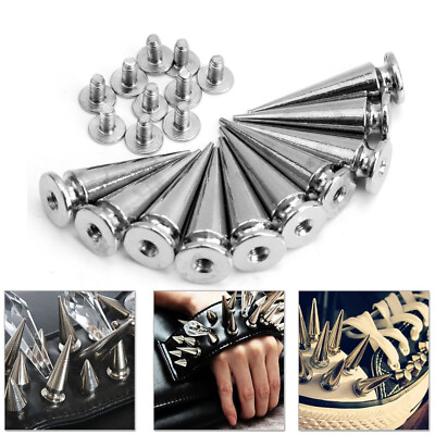 10/50 Stck. Punk Kegel Spikes Schraubbolzen für DIY Leder Kleidung Jacke 10x29mm