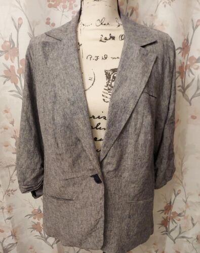 Torrid Gray 3/4 Ruched Sleeve Linen Blend Blazer One button.  Size 1 - Picture 1 of 8