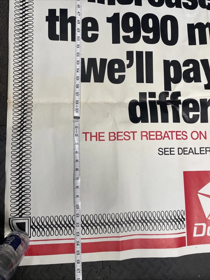 Póster de concesionario Dodge The Guaranteed Rebate 1990 6'5" vintage raro Foto 2 de 4
