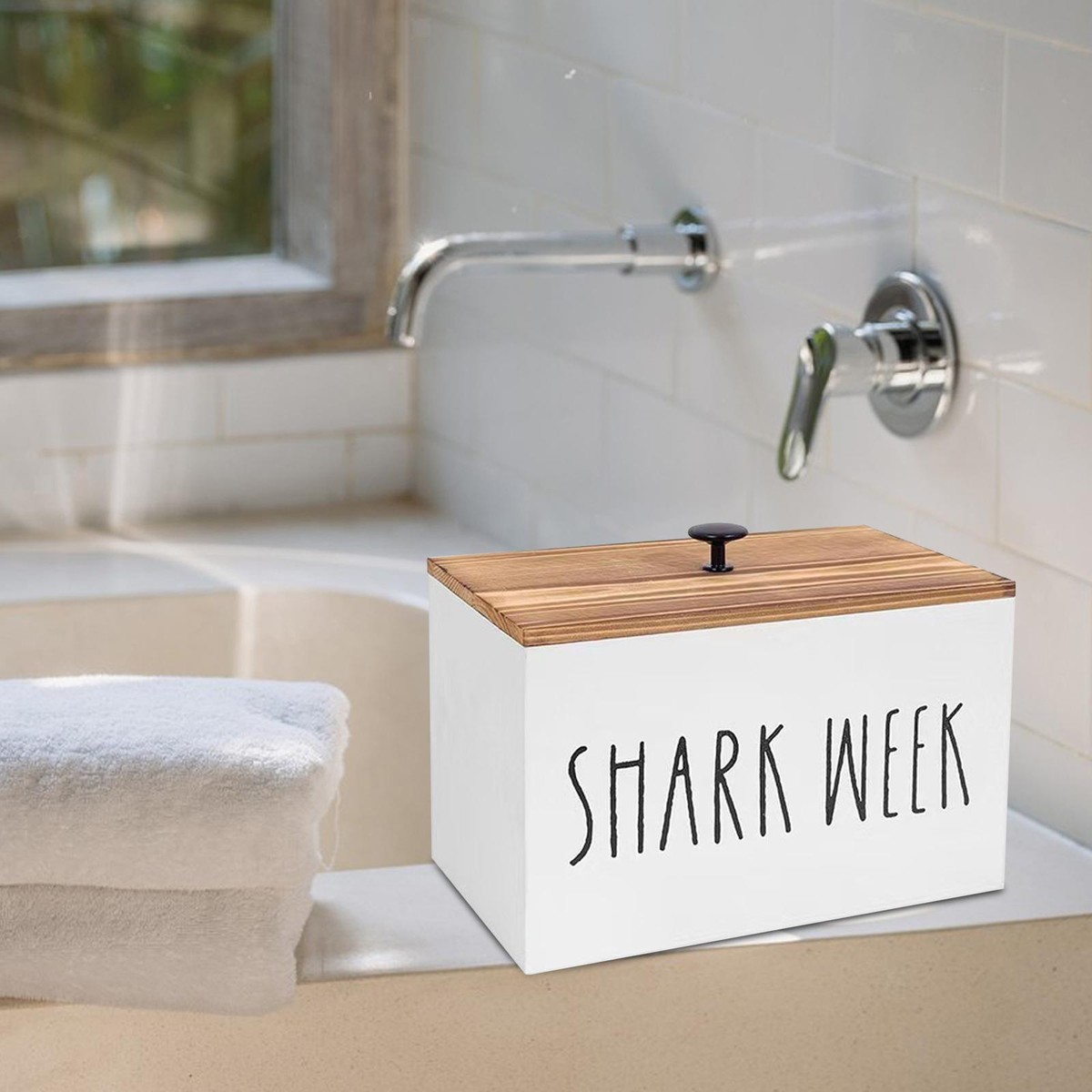 Tampon Holder for Bathroom Wooden Storage Box Decorative for