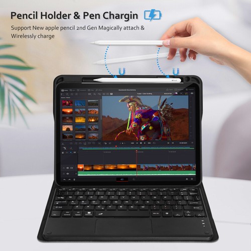 Tastatur Hülle Mit Stifthalter für iPad 11/9/8/7th Air 3 4 5 6 Pro 11 QWERTZ - Afbeelding 3 van 26