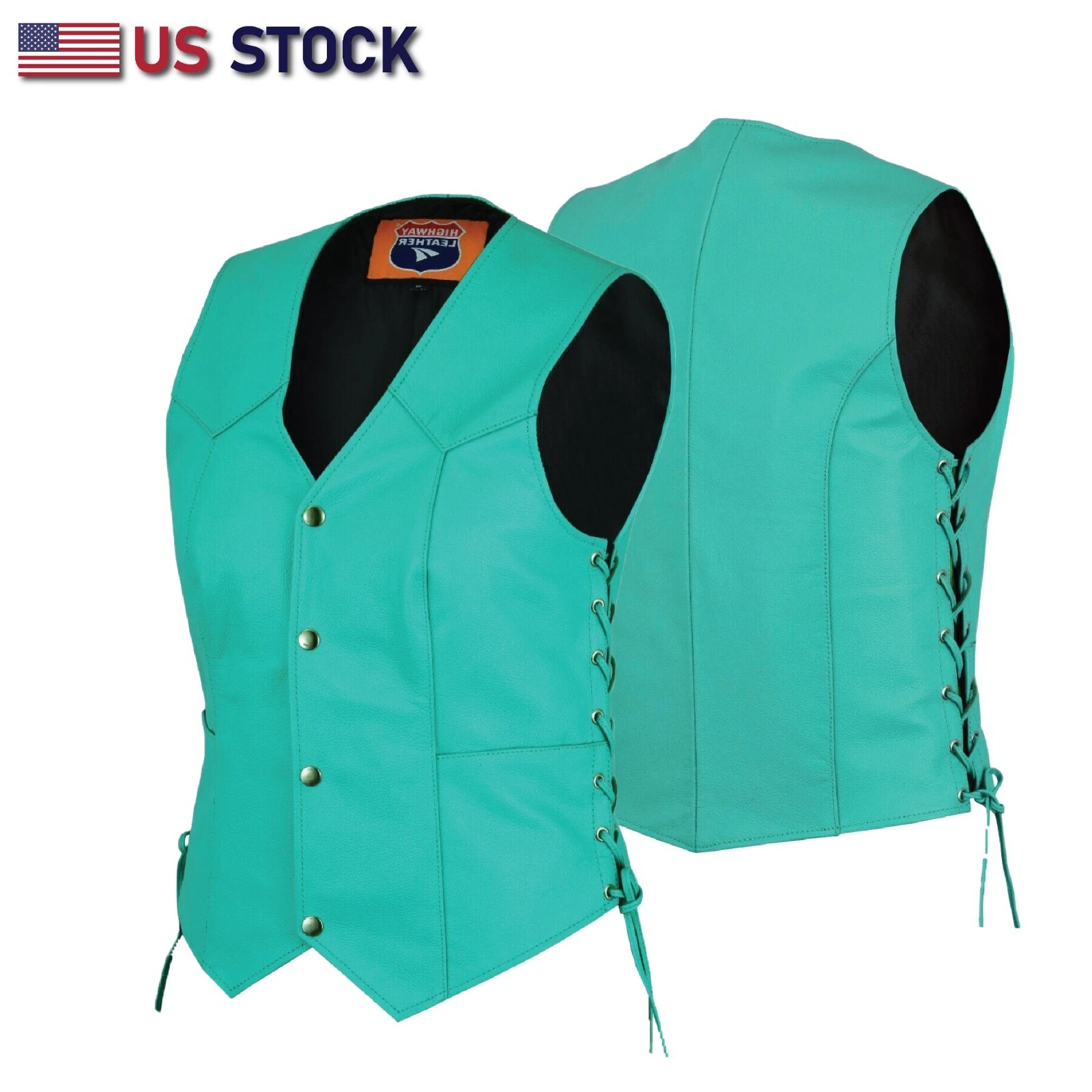 Teal Leather - Women motorcycle Vest Ladies leather Vest for Biker SKU#14501Teal