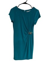 NY Collection Teal Dress Gold Buckle Accent and Back Zipper Closure SZ PS