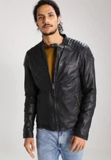 Leather Men Biker Black Genuine Leather Motorcycle Leather Jacket XS-2XL FB2046