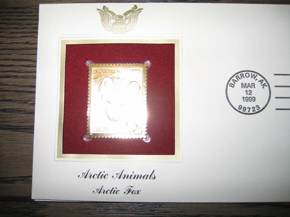 Arctic Animals Fox FDI replica Gold Golden Cover FDC 1999 Stamp - Image 2 of 3