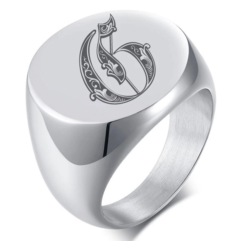 Men Signet Ring Silver Initials Royal Initialen Letters Personalized Engraving - Image 3 of 4