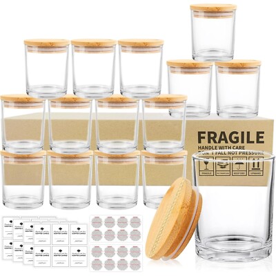 15 Pack Clear Candle Jars with Bamboo Lids 7oz for Candle Making