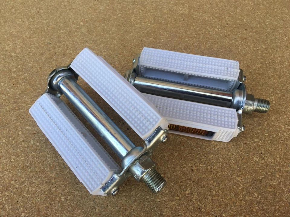 NEW 1/2" Classic WHITE UNION BLOCK Pedals for 1-piece Cranks Schwinn Old School - Image 2 of 4
