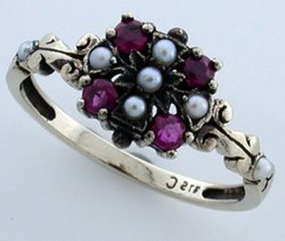9ct Solid Gold Ruby & Pearl Women's Vintage Ring R308 Custom