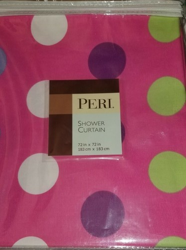 New PINK Peri POLKA DOT Shower CURTAIN 100% cotton purple lime white yellow girl - 第 1/4 張圖片