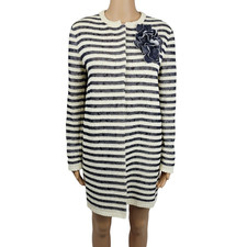 Ermanno Scervino Womens White Navy Striped Knit Coat Size 38