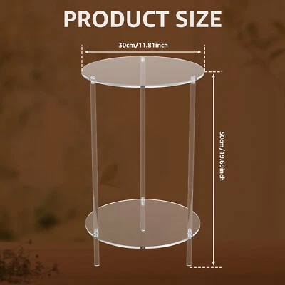2 Tiers Clear Side Table Transparent Acrylic Round Table With Smooth xifNI - image 1 of 4