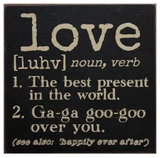 LOVE Definition Wooden Block Sign 6x6 Primitive Rustic Distressed Black Wood
