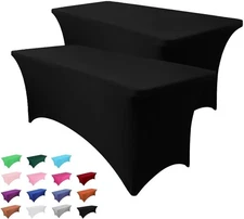 2 Pack 6FT Table Cloth for Rectangle Tables - Black Tablecloths Rectangular