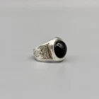 Sterling Silver Black Onyx Cabochon Artisan Etched Signet Style Ring Sz 8.5 Vtg