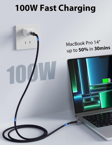 Stouchi 10ft USB C To USB C Cable 5A 100W Fast Charging - 第 3/9 張圖片