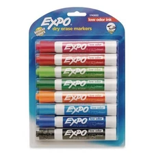Expo Low-Odor Dry-Erase Markers, Broad Chisel Tip, Assorted Colors, 8/Pack