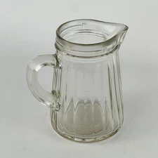 Pressed Glass Syrup Pitcher Ribbed Design; No Lid; 4 1/4” 8 oz.