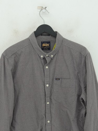 Superdry Men's Shirt L Grey Checkered 100% Cotton Basic - Picture 3 of 7