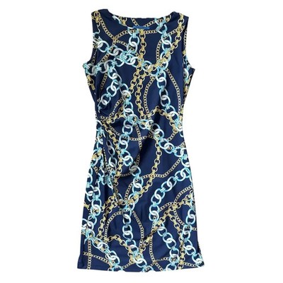 NEW J. McLaughlin Sage Chain Link Print Sleeveless Stretch Midi Dress Blue L NWT