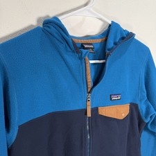 Patagonia Fleece Hoodie Jacket Kids Sz XL 14 Blue Micro D Snap-T Full Zip Boys