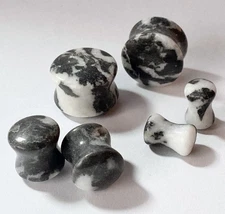 PAIR Natural Zebra Jasper Stone Double Flare Plugs Tunnels Earlet Organic Gauges