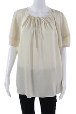 Lafayette 148 New York Womens Tunic Blouse Beige Short Sleeve Size XL