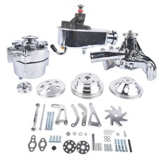 For Sbc Chevy V-belt Pulley W Bracket Kit Long Water Pump Alternator Ps Pump