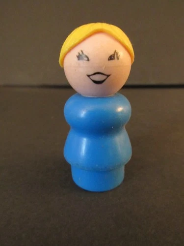 Vintage Fisher-Price Little People Blue Dress Mom-Woman Yellow-Blonde Hair