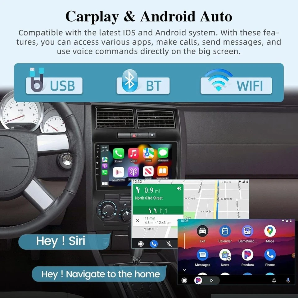 4G+64GB Carplay Car Stereo Radio For Dodge Charger Magnum 2005-2007 Android 15 Foto 4 de 4