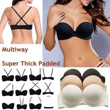 Strapless Convertible Pushup Bra Heavily Padded Lift Up Supportive Add Two Cup D