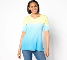 LOGO by Lori Goldstein Cotton Slub Elbow Sleeve Ombre Tee - Sz 3X a648228