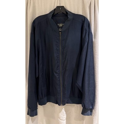 Summa 100% Silk Men's Lt Weight Zip Bomber Jacket Navy Size Medium