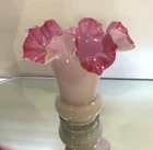 Vintage Fenton Peach Crest Vase Hand Blown Crimped Pink White Glass