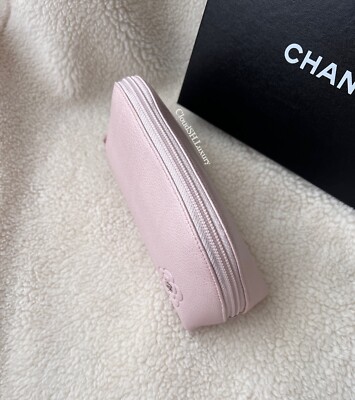 Chanel Pink Camellia Mini CC Logo Cosmetic Pouch w/ Silver