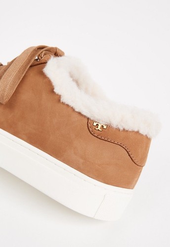 NIB Tory Burch Lawrence Shearling Low-Top Sneaker in Royal Tan Sz 7,7.5,9.5 $278 - Picture 6 of 9