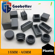 Round / Square End Caps Plastic Blanking Plugs Tube Inserts Grey 16mm-40mm