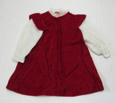 Handmade - Toddler/young child Velvet Dress  with Lace Sleeves (Red)