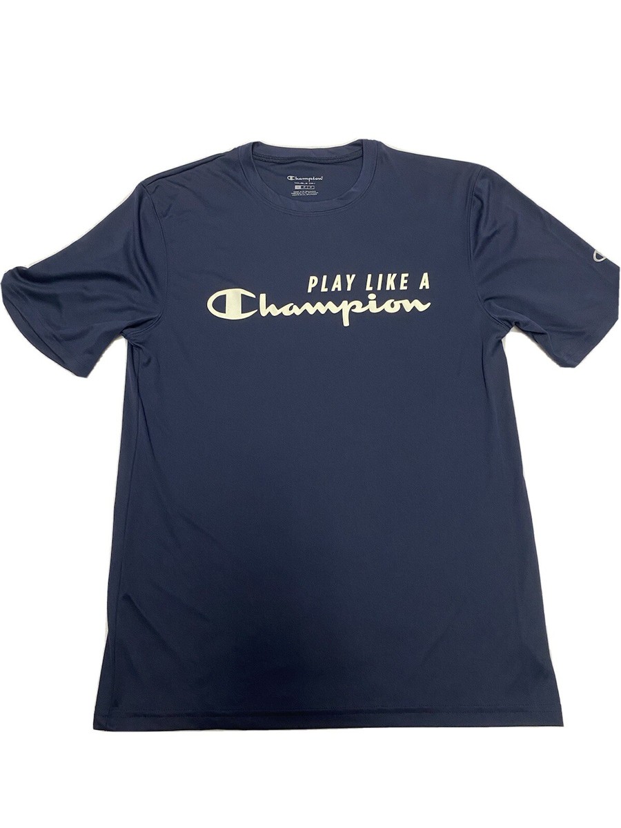Champion Double Dry “play Like A Champion” Mens Blue Athletic Shirt Size  Small
