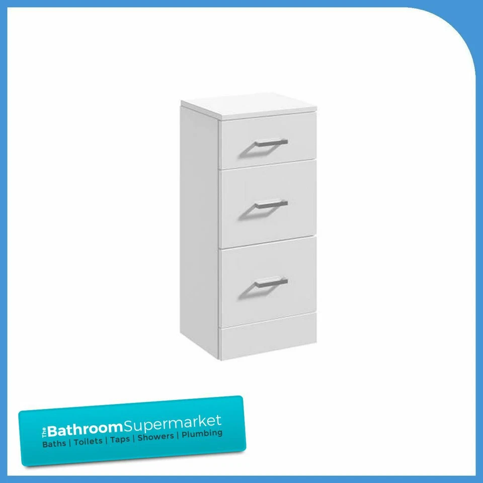 3 Draw Gloss White Bathroom Furniture Cabinet Storage Unit 350mm Wide Soft Close