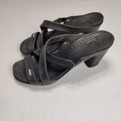 Crocs Cyprus Black V heel block sandals slip on mule Comfort Women's Size 11