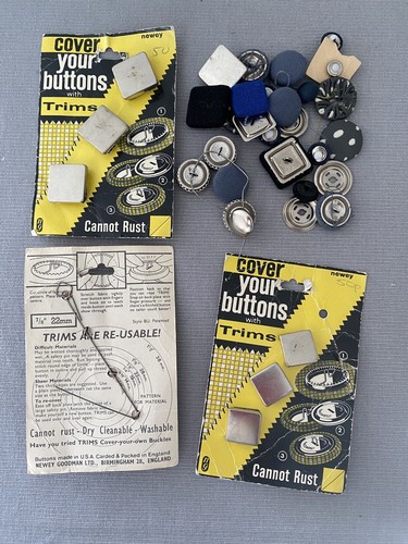 Vintage NEWEY Trims COVER YOUR BUTTONS Square Metal 22mm 28mm Buttons Plus 1960s - Picture 2 of 3