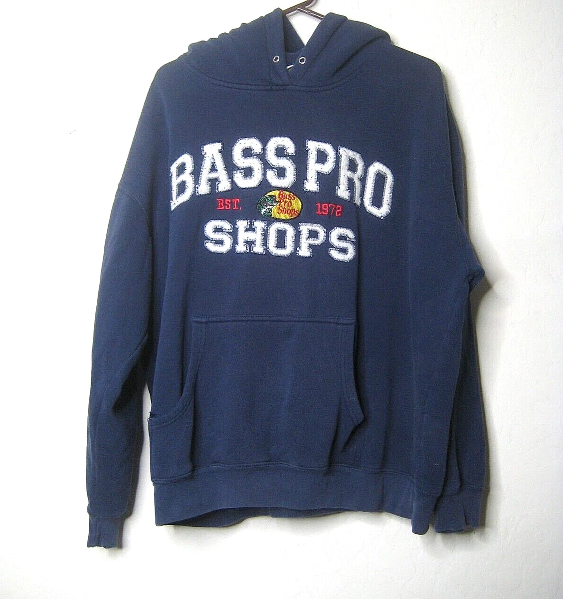 vintage Bass Pro sweat shirt, hoodie, front pouch navy blue XLarge