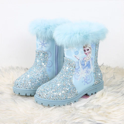 Winter Kids Girls Elsa Princess Crystal Sequin High Boots& velvet Christmas gift - Picture 24 of 50