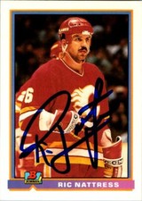 Ric Nattress Calgary Flames Hand Signed 1991-92 Bowman Topps Hockey Card #266 NM