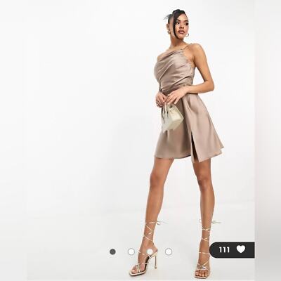 Rare London Satin One Shoulder Mini Dress NEW