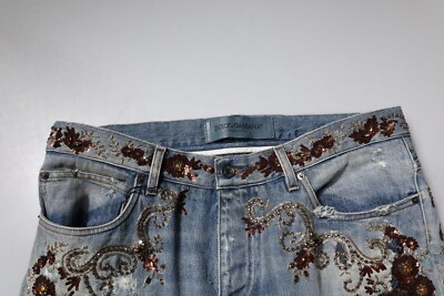 DOLCE & GABBANA Jeans Light Blue Embroidered Skinny Denim IT52/W38